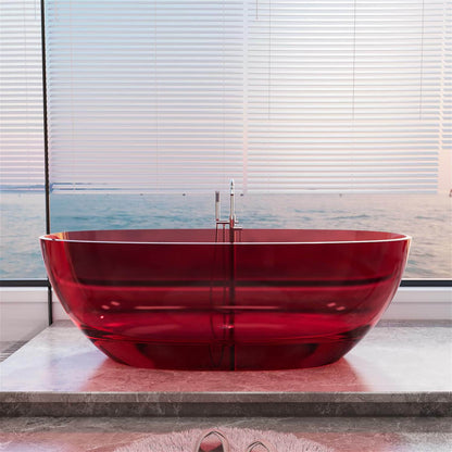 65&quot; Red Transparent Freestanding Resin Bathtub