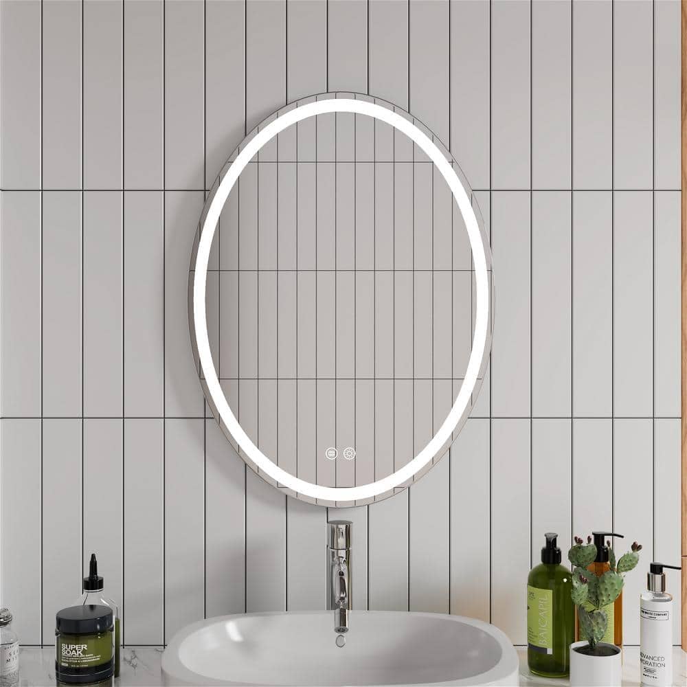 24 x 32 Inch Oval Wall-Mounted Bathroom Vanity Mirror LED Dimmable Anti-Fog