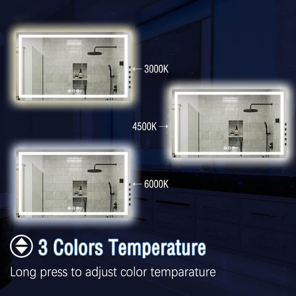 60&quot; x 36&quot; Rectangular Frameless LED Lighted Wall Mount Bathroom Vanity Mirror with Memory Function