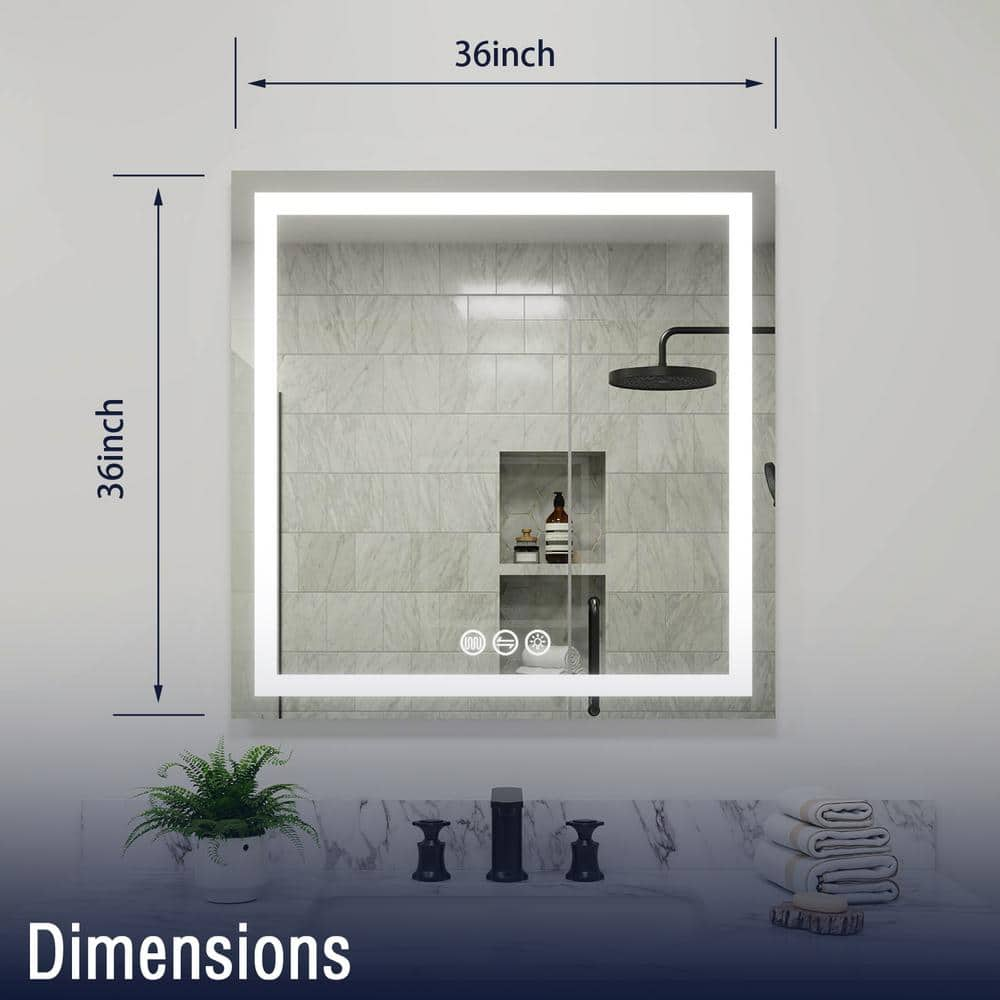 36&quot; x 36&quot; Square Frameless LED Lighted Wall Mount Bathroom Vanity Mirror with Memory Function