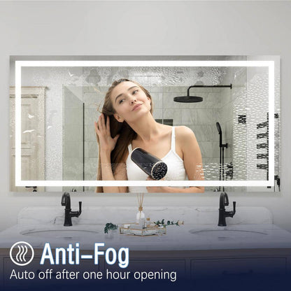 72&quot; x 36&quot; Rectangular Frameless LED Lighted Wall Mount Bathroom Vanity Mirror with Memory Function