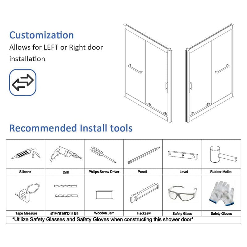 60 in. W x 72 in. H Explosion-proof Glass Sliding Framed Grid Shower Door with Towel Bar and Door Handle