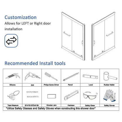 60 in. W x 72 in. H Explosion-proof Glass Sliding Framed Grid Shower Door with Towel Bar and Door Handle