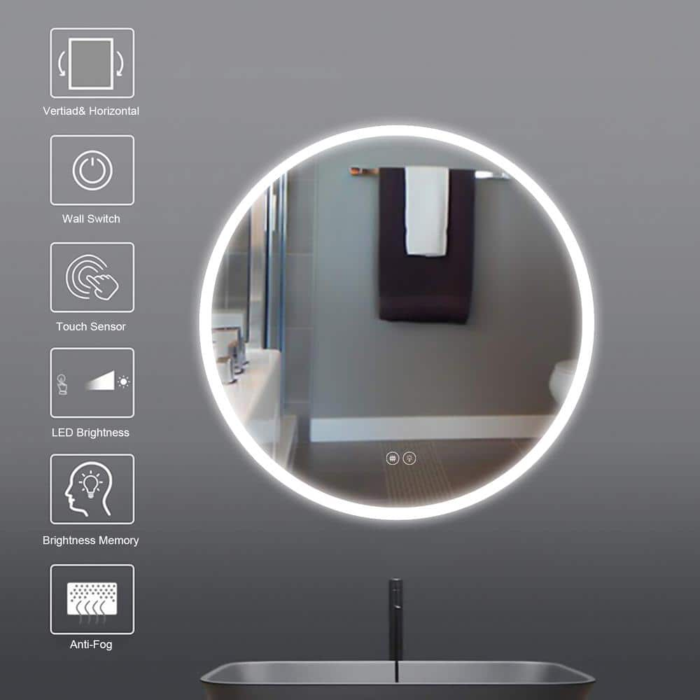 Giving Tree Round Frameless Bathroom Vanity Mirror with LED Light