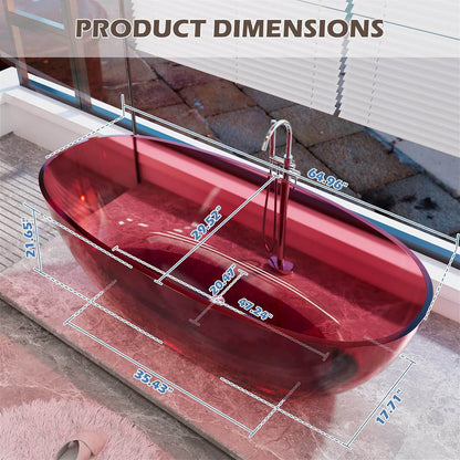 65&quot; Red Transparent Freestanding Resin Bathtub
