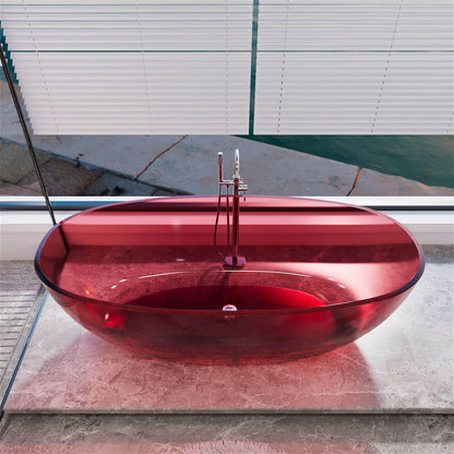 65&quot; Red Transparent Freestanding Resin Bathtub