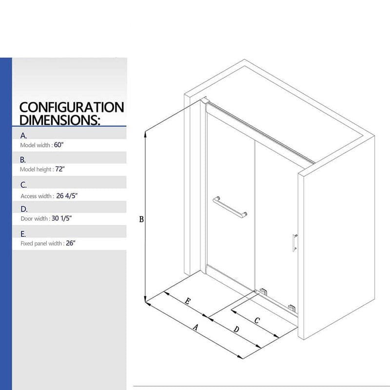 60 in. W x 72 in. H Explosion-proof Glass Sliding Framed Grid Shower Door with Towel Bar and Door Handle