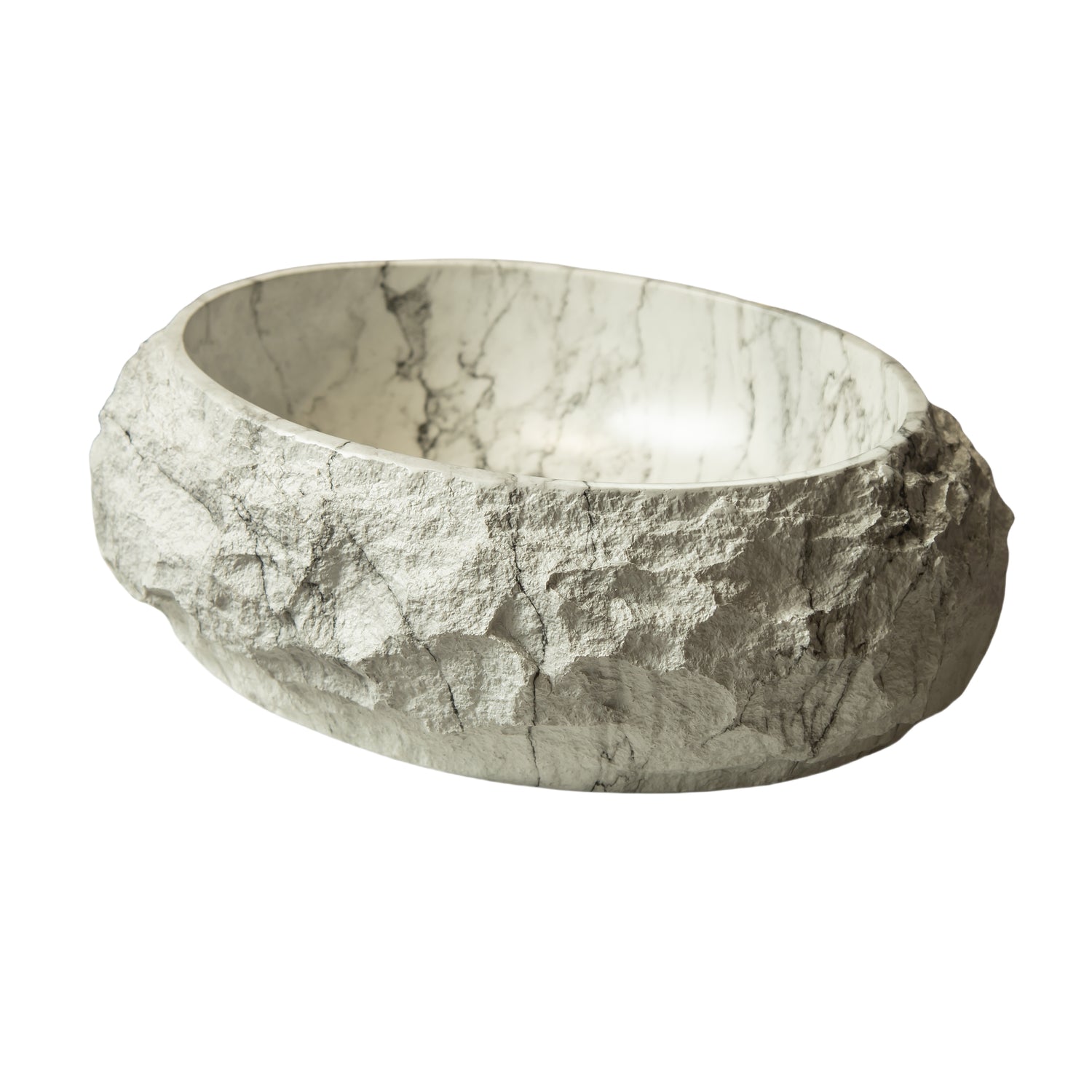 Ivory Stone Pattern Resin Vessel Bathroom Sink artistic oval basin rock-like exterior marble interior
