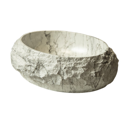 Ivory Stone Pattern Resin Vessel Bathroom Sink artistic oval basin rock-like exterior marble interior