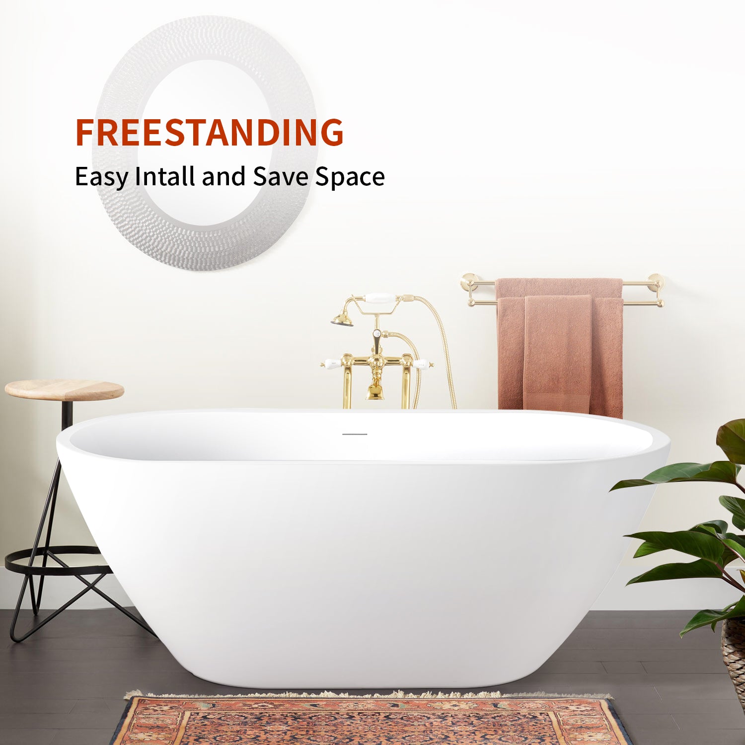 170 cm Doppel-Säulenbadewanne – Moderne Eleganz aus Mineralguss