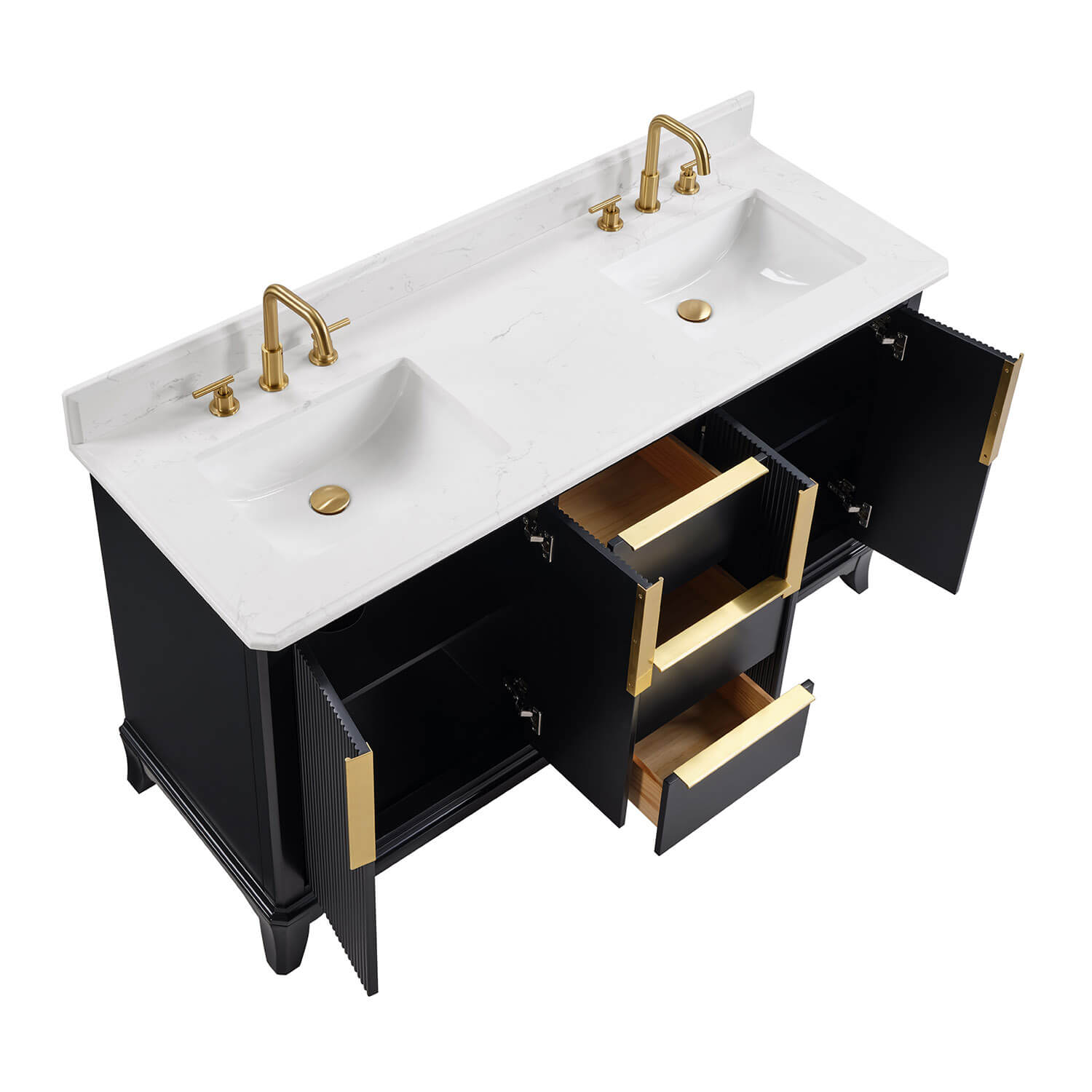 Mueble de baño de roble blanco de 48" con lavabo de resina y puertas de armario con cierre suave.