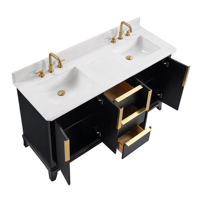 Mueble de baño de roble blanco de 48" con lavabo de resina y puertas de armario con cierre suave.