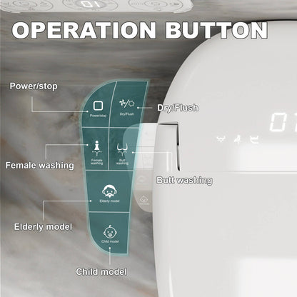Smart Bidet Toilet with Remote Control, One Piece Tankless, Heated Seat, Elderly Mode and Child Mode