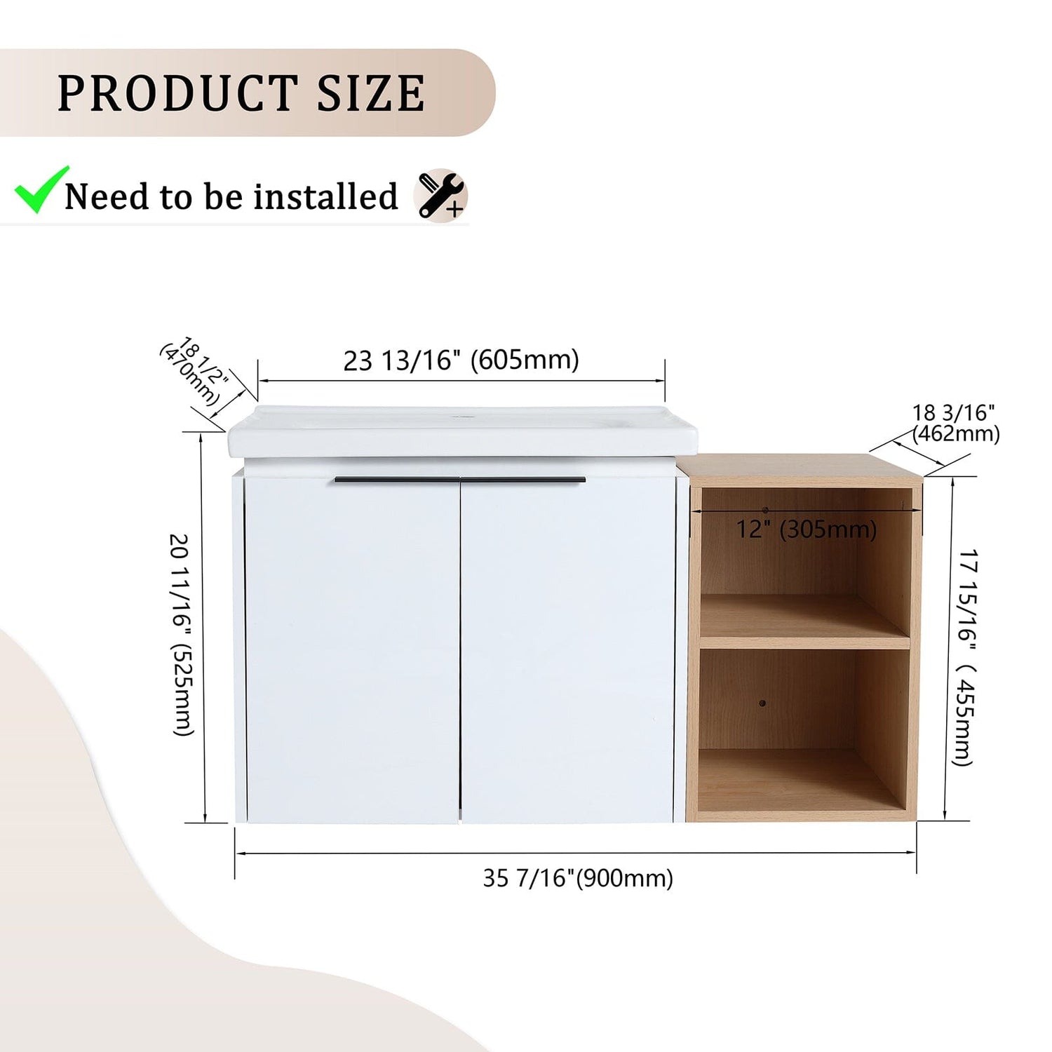 Giving Tree 36&quot; Wall-mounted Bathroom Vanity with Sink and Storage Shelves