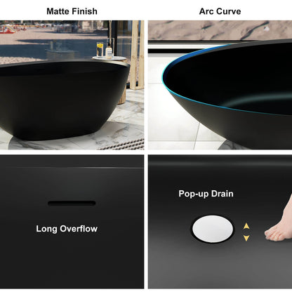 55-inch small egg-shaped freestanding soaking tub detail