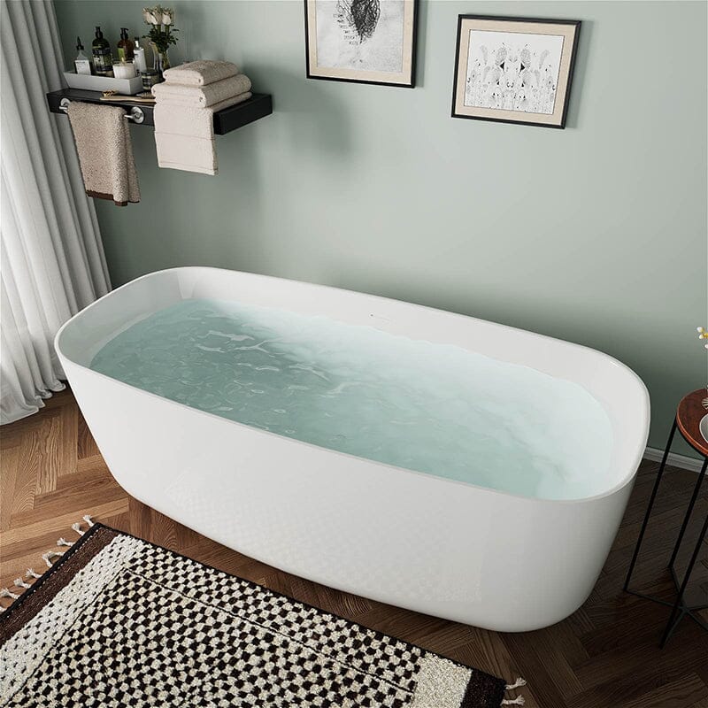 67&quot; Acrylic Rounded Rectangle Freestanding Soaking Bathtub Double Ended