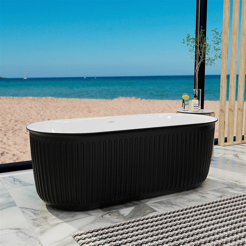 Mokleba 67" Oval Acrylic Fluted Bathtub Double Ended Freestanding Soaking Tub