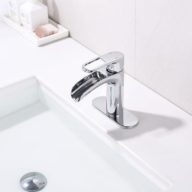 Waterfall Single Hole Single-Handle Bathroom Sink Faucet with Pop-up Drain Assembly