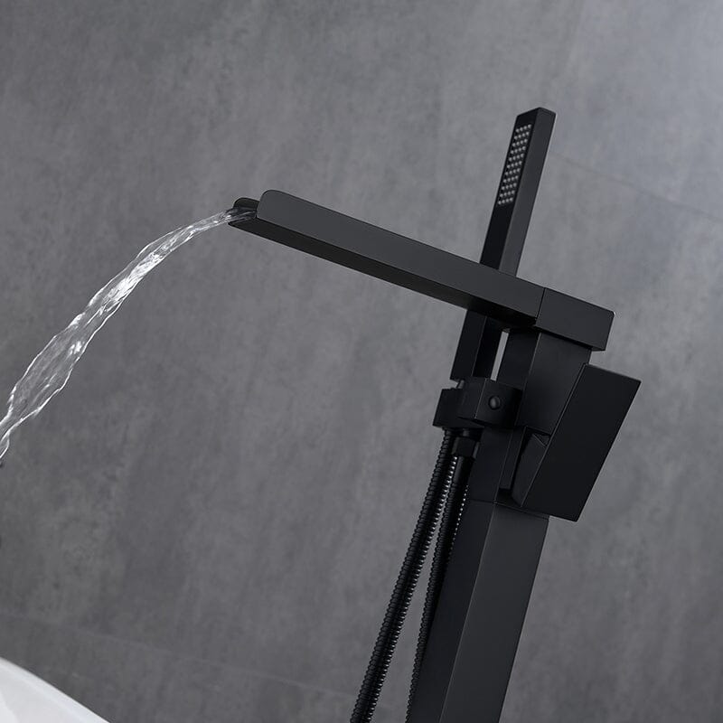 Waterfall Freestanding Bathtub Faucet Floor Mount Tub Filler with Hand Shower