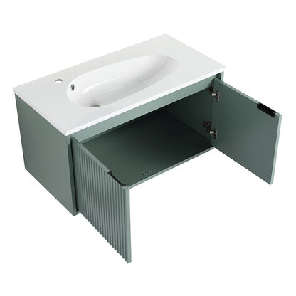 36&quot; Modern Design Floating Bathroom Vanity with Drop-Shaped Resin Sink