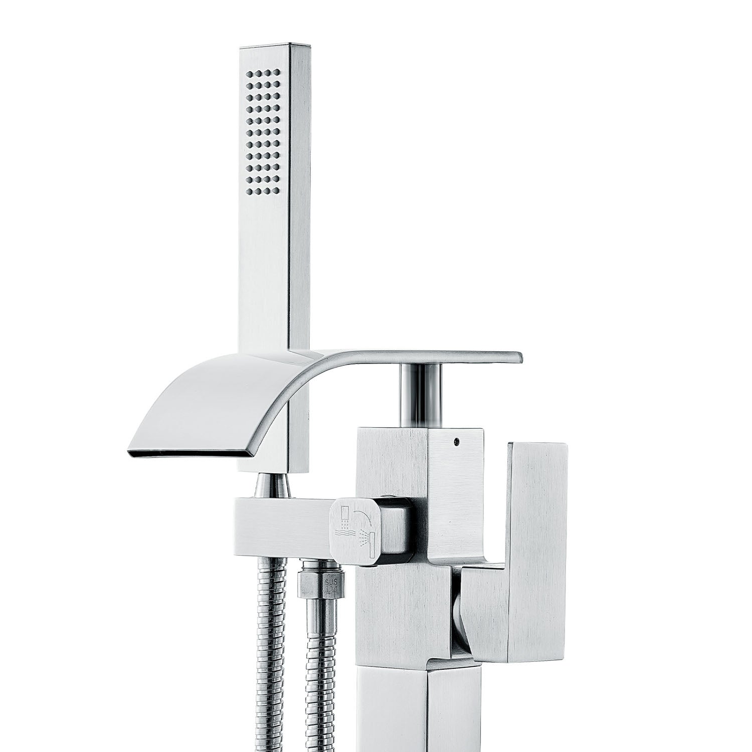 Bathroom Freestanding Tub Filler Faucet with Hand Shower Silver