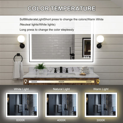 GIVING TREE 40&quot;/48&quot;/55&quot; LED Bathroom Mirror with Black Frame, Anti-Fog, Shatter-Proof, Memory, 3 Colors