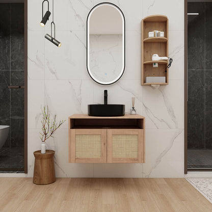 30" Floating Vanity with Black Ceramic Sink and 12" Wall Storage Cabinet
