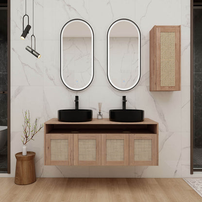 48" Bathroom Vanity with Black Ceramic Sink and 12" Wall-Mounted Cabinet