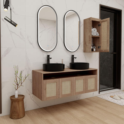 48" Bathroom Vanity with Black Ceramic Sink and 12" Wall-Mounted Cabinet