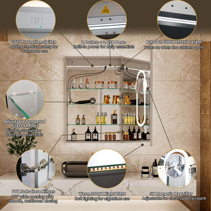 24" x 36" Medicine Cabinet with Mirror, Right Single Door, LED Bathroom Cabinet with Storage, Anti-Fog &amp; Adjustable Shelves