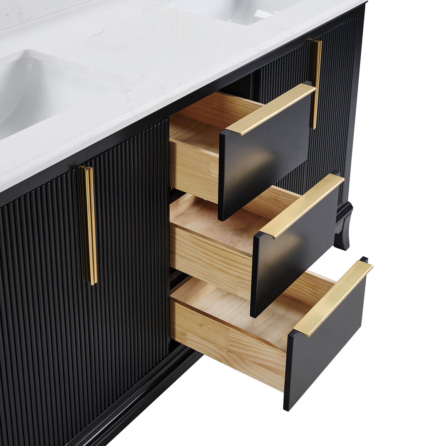 Mueble de baño de roble blanco de 48" con lavabo de resina y puertas de armario con cierre suave.