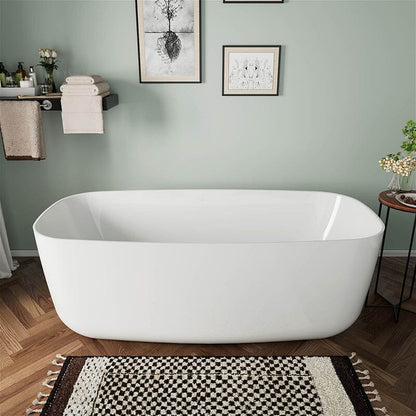 67&quot; Acrylic Rounded Rectangle Freestanding Soaking Bathtub Double Ended