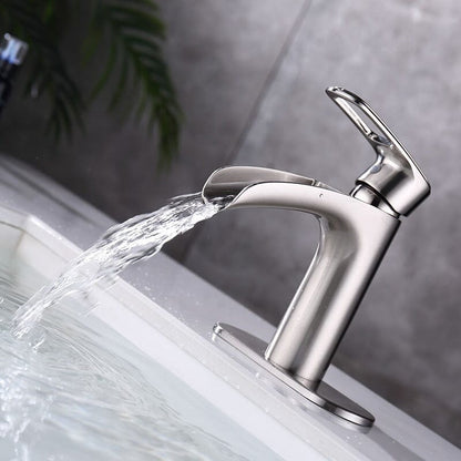 Waterfall Single Hole Single-Handle Bathroom Sink Faucet with Pop-up Drain Assembly