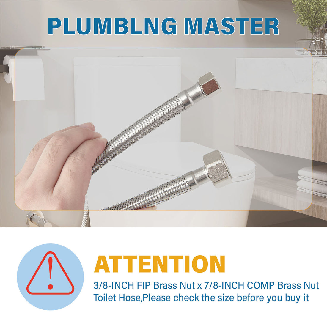 12 Inch Toilet Water Supply Line-3/8 inch Compression x 7/8 inch Ballcock Brass Nut