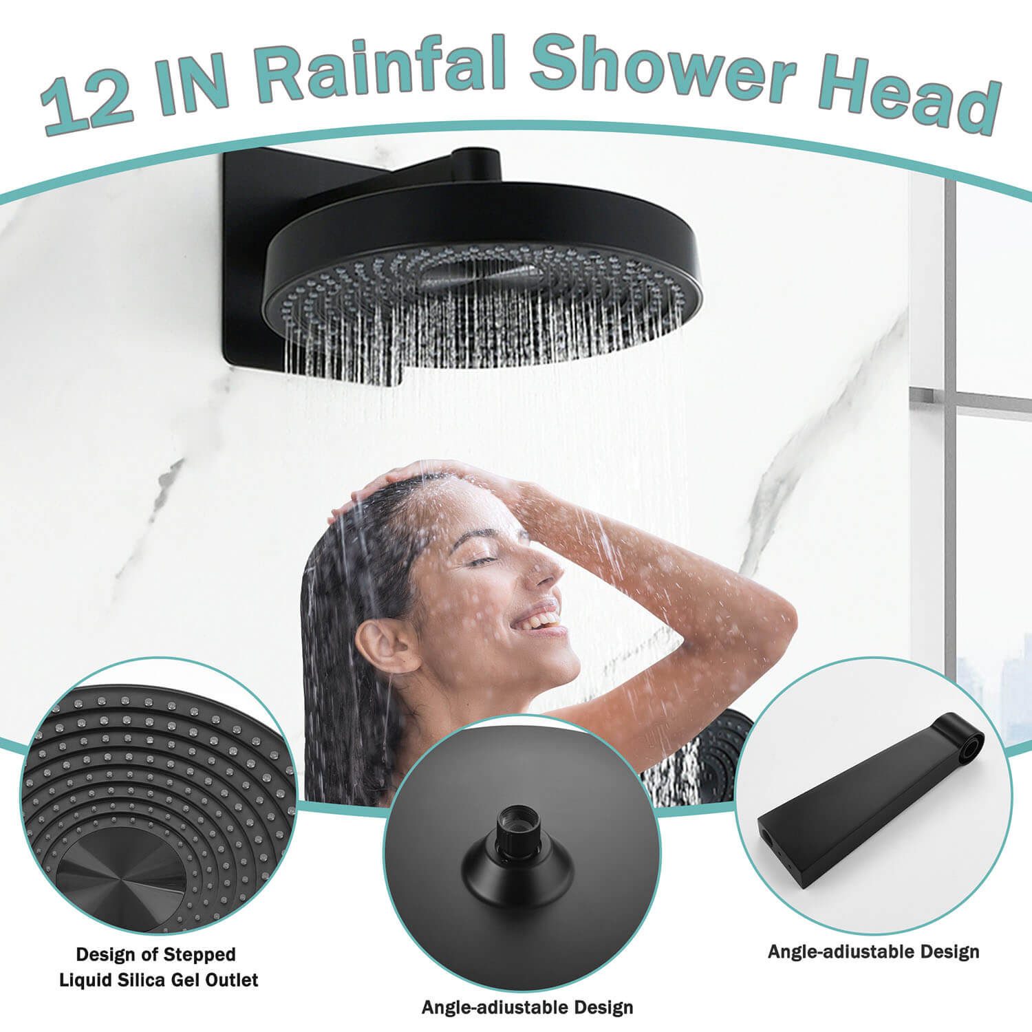 12 inch Round Wall-Mounted Shower head with angle-adjustable design