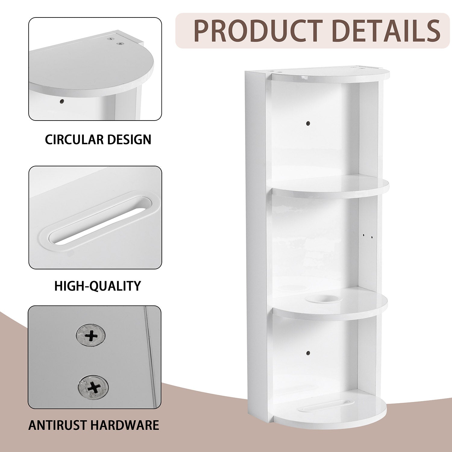 12 inch White 3-Tier Open Wall Cabinet-bathroom