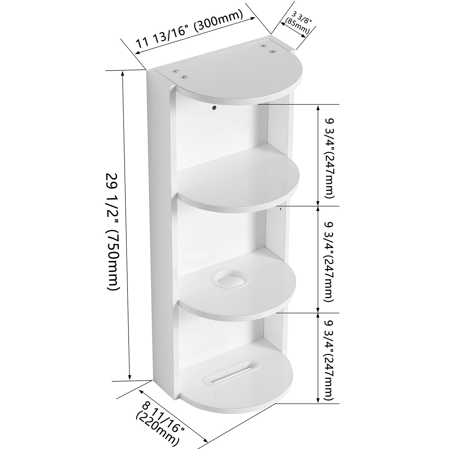 12 inch White 3-Tier Open Wall Cabinet-size
