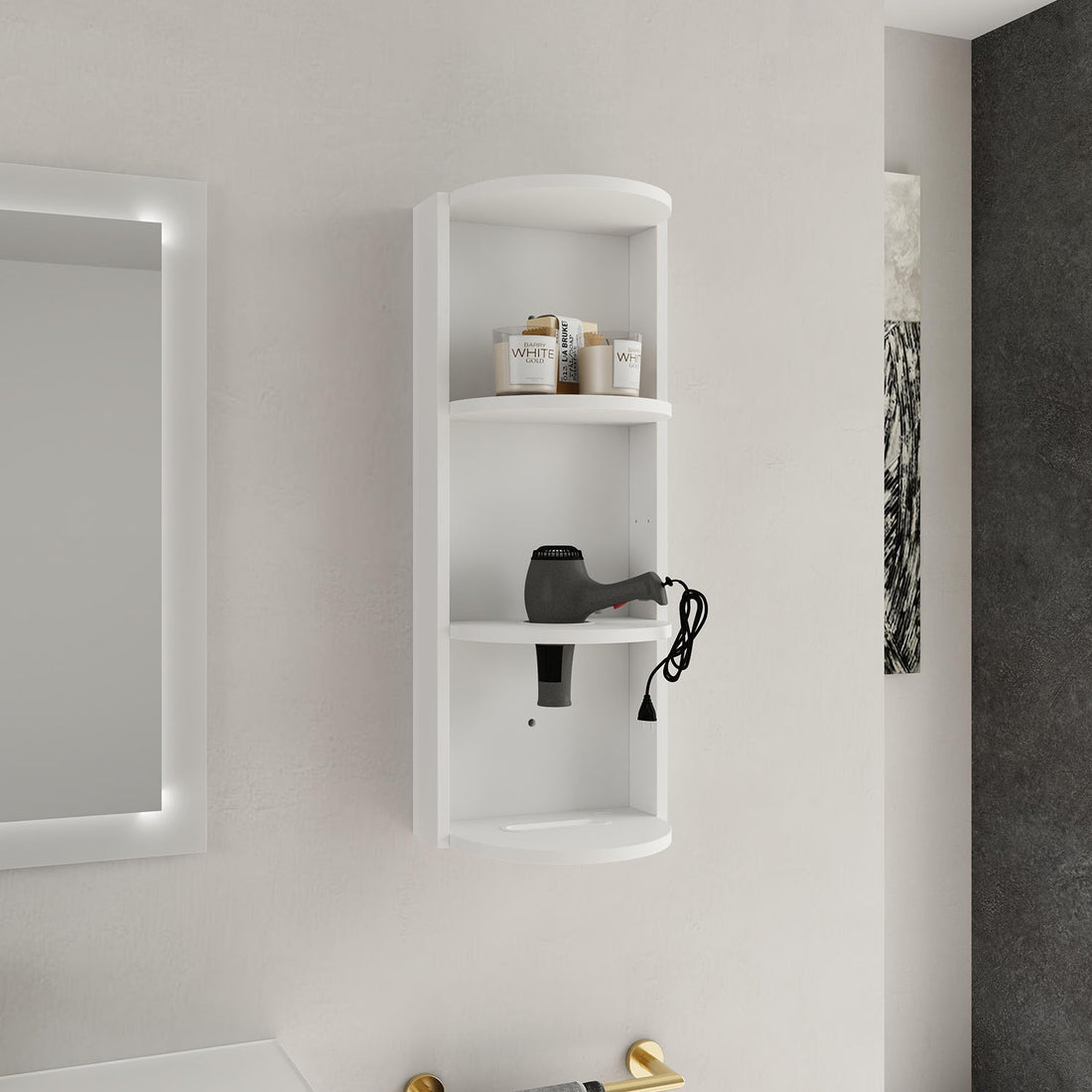 12 inch White 3-Tier Open Wall Cabinet for Bathroom