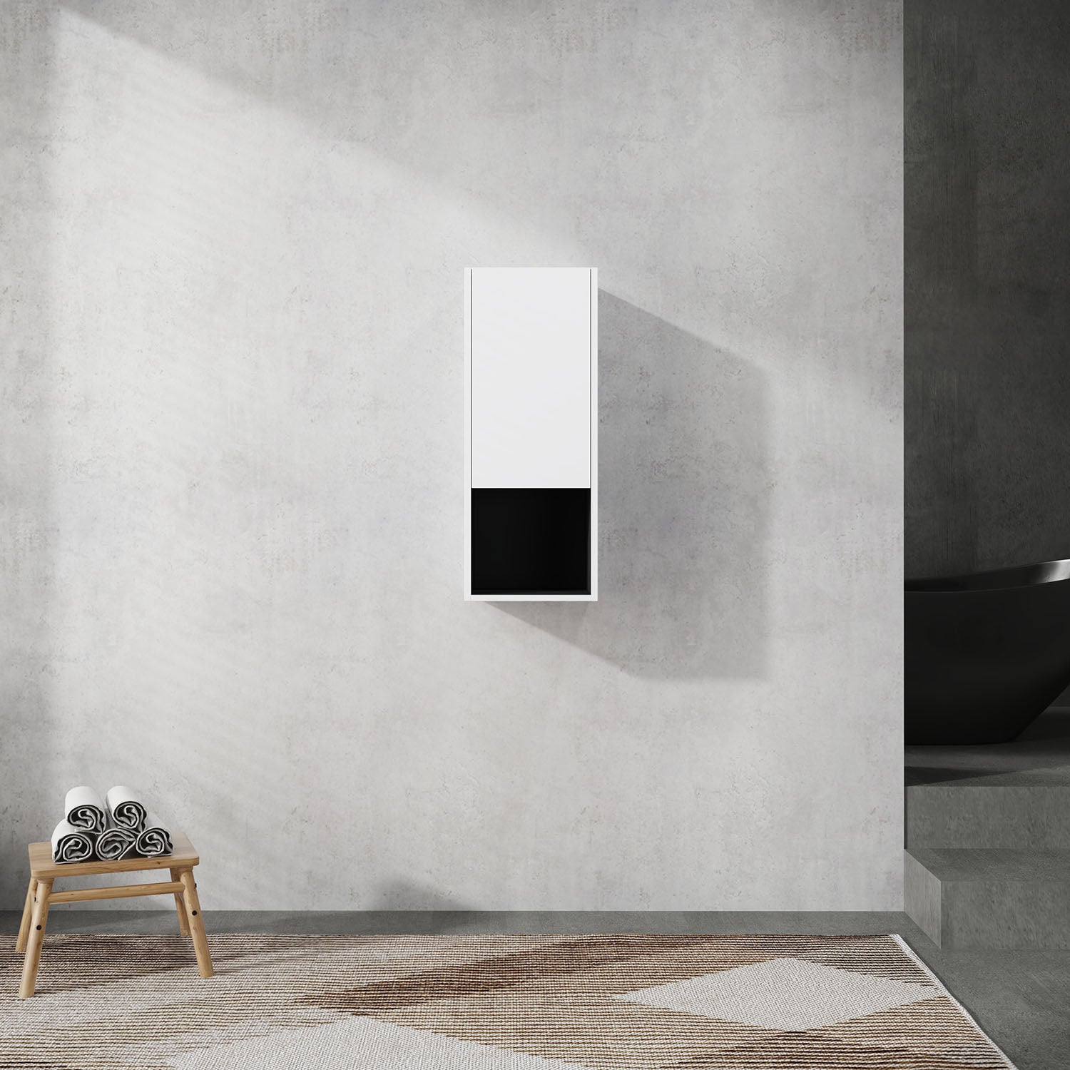 12 inch White Bathroom Wall Cabinet with Soft Close Door and Open Shelf