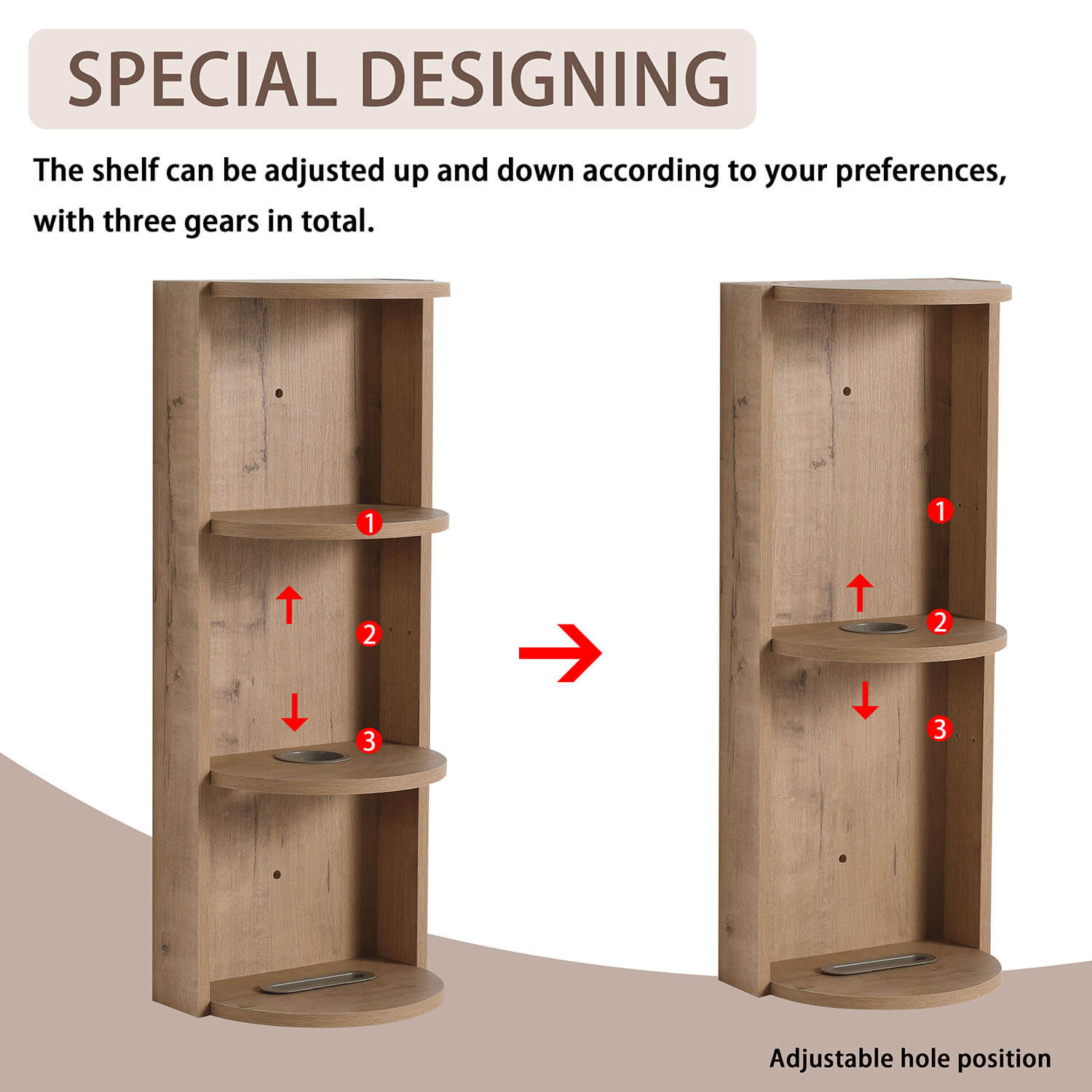 12 inch White Oak 3-Tier Open Wall Cabinet for Bathroom-special design