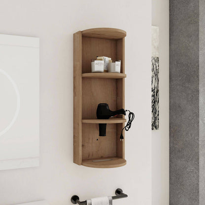12 inch White Oak 3-Tier Open Wall Cabinet for Bathroom
