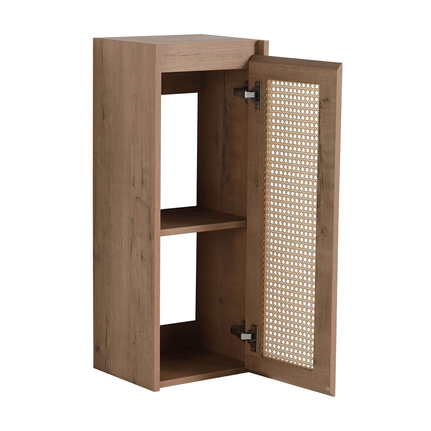 12 inch White Oak Bathroom Wall Cabinet-Rattan Door and Shelves