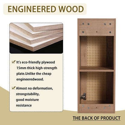 12 inch White Oak Bathroom Wall Cabinet Rattan Door and Shelves-material