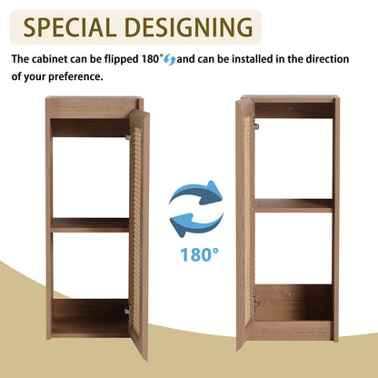 12 inch White Oak Bathroom Wall Cabinet Rattan Door and Shelves-special design