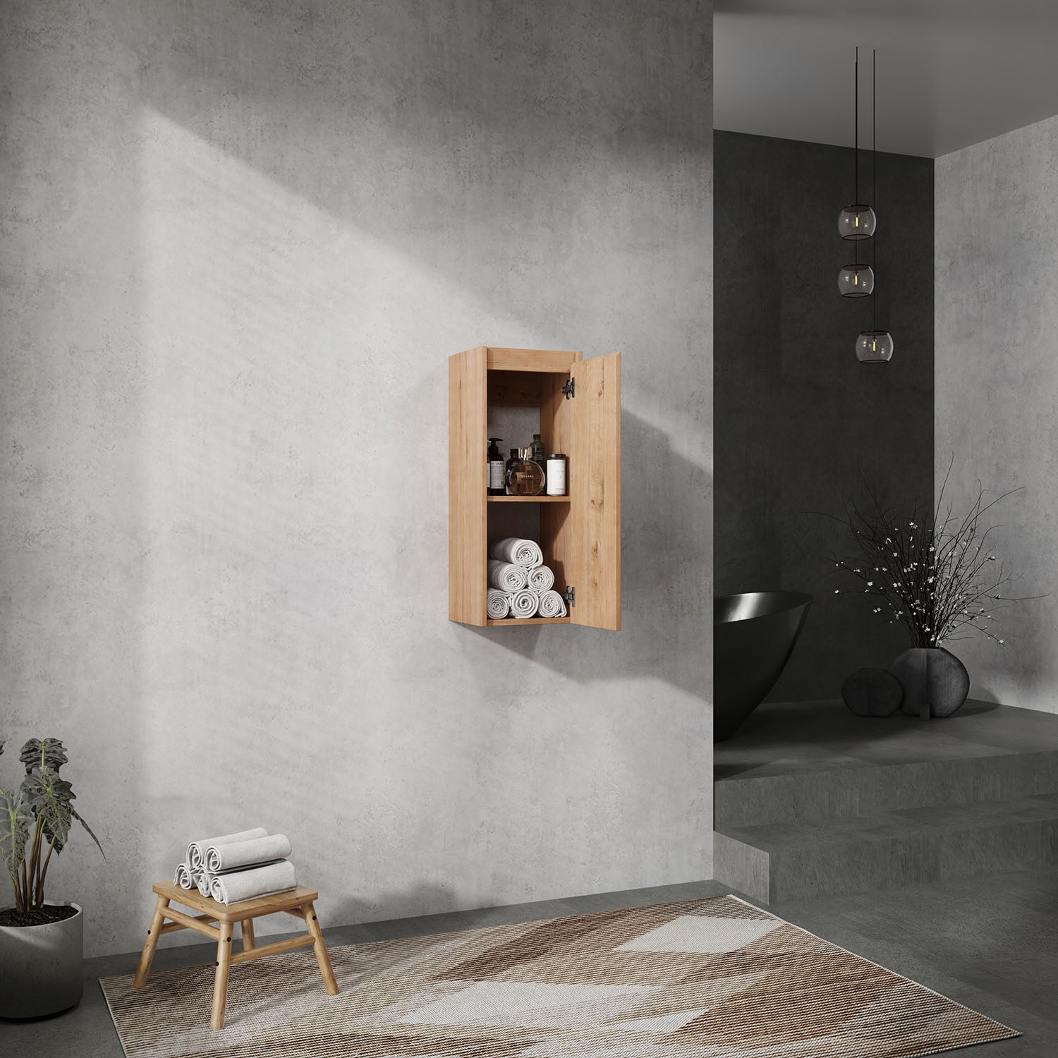 12 inch White Oak Bathroom Wall Cabinet can be used to store household items