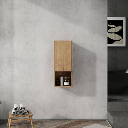 12 inch White Oak Bathroom Wall Cabinet with Soft Close Door and Open Shelf