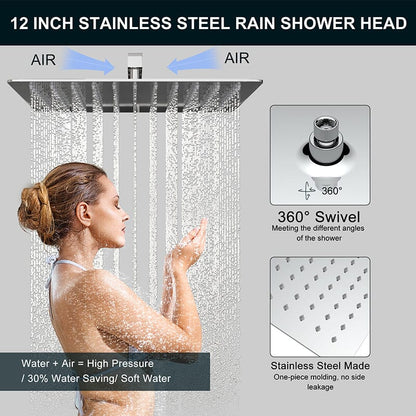 Giving Tree 12&quot; Wall Mount Square Shower Systems with Head Shower &amp; Hand Shower Combo Set