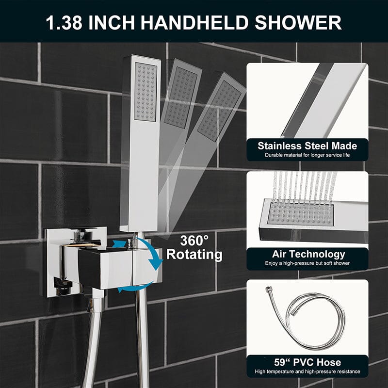 Giving Tree 12&quot; Wall Mount Square Shower Systems with Head Shower &amp; Hand Shower Combo Set
