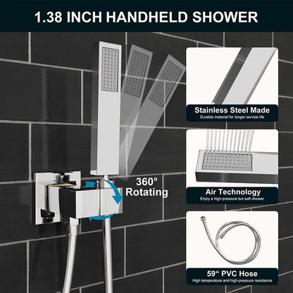 Giving Tree 12&quot; Wall Mount Square Shower Systems with Head Shower &amp; Hand Shower Combo Set