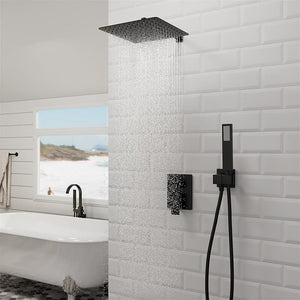 Giving Tree 12" Wall Mount Square Shower Systems with Head Shower & Hand Shower Combo Set